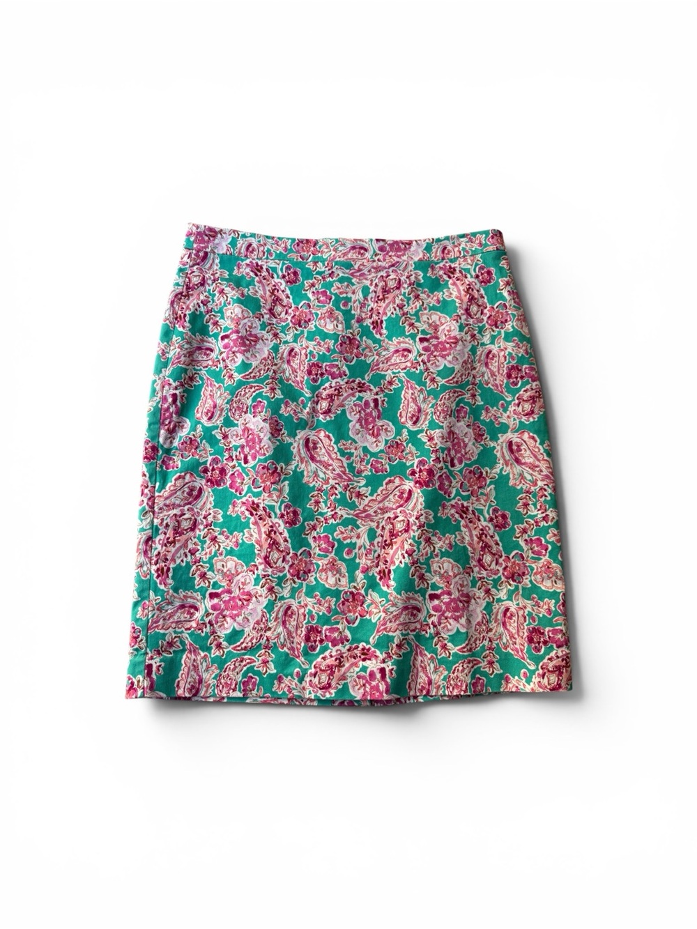 J. Crew Teal Floral Skirt with Pink Paisley